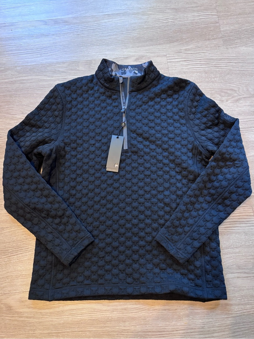 NWT Greyson Men’s M Wyanet 1/4 Zip Waffle Knit Pullover Golf Sweater Wolf Black